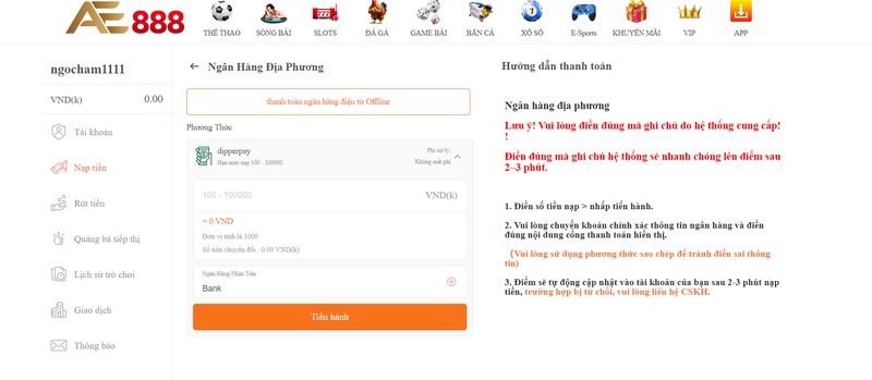 Nạp Tiền Ae888 Qua Ngân Hàng Siêu Tiện Lợi Với Vài Bước