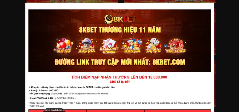 Tích Điểm Nạp Lần Đầu Người Chơi Nhận Khuyến Mãi 8Kbet 18 Triệu